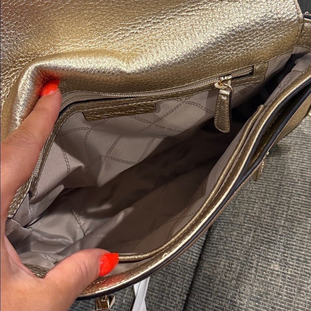 Michael Kors Metallic Gold Shoulder Bag new purse handbag MK tote designer care - Picture 10 of 10